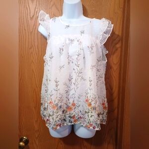 NWOT SWEET RAIN large Sheer Overlay Floral Blouse
